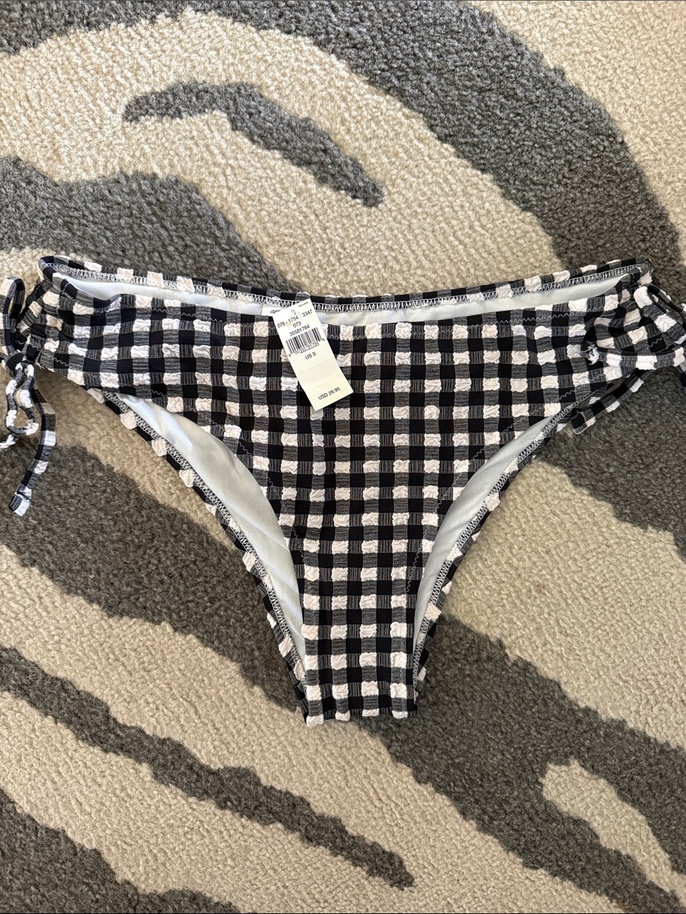 aerie Black & White Gingham Bikini Bottoms